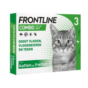 Verpakking van 3 pipetten van het merk Frontline. Tegen teken en vlooien
