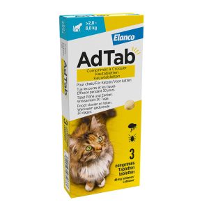 Verpakking van AdTab kat 48 mg tegen vlooien en teken