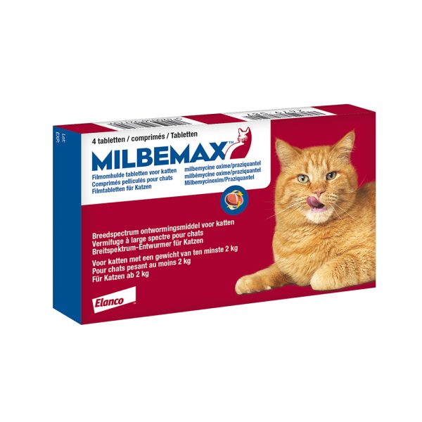 Rode verpakking van Milbemax kat 4 tabletten